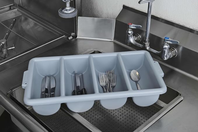Rubbermaid Commercial Products 4-Compartment Plastic Cutlery Bin, 2lb Capacity, Gray, Supplies for Restauran/Kitchen Use