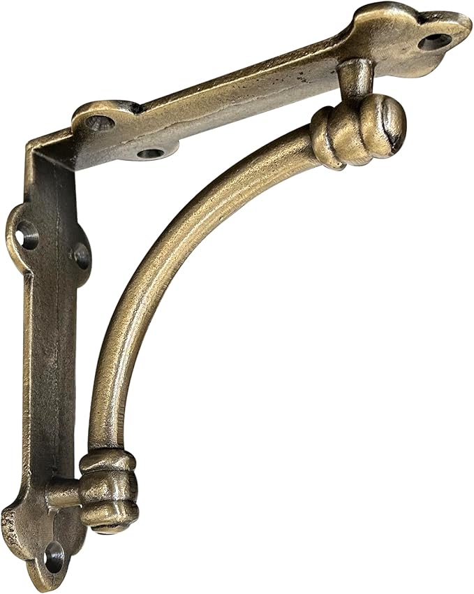 NACH Decorative Shelf Brackets, 4 Pack of 5.25 x 1.25 x 5.25 inch Gold Brackets - Cast Iron Shelf Brackets for Mounting - Industrial Style Decorative Brackets