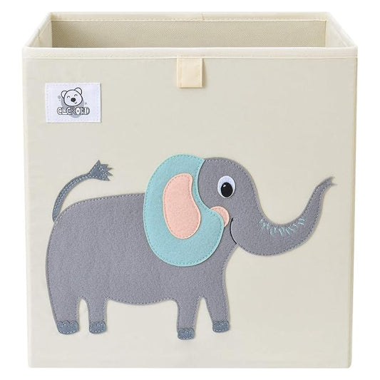 Foldable Animal Cube Storage Bins Fabric Toy Box/Chest/Organizer for Toddler/Kids Nursery, Playroom, 13 inch (Cute Elephant)
