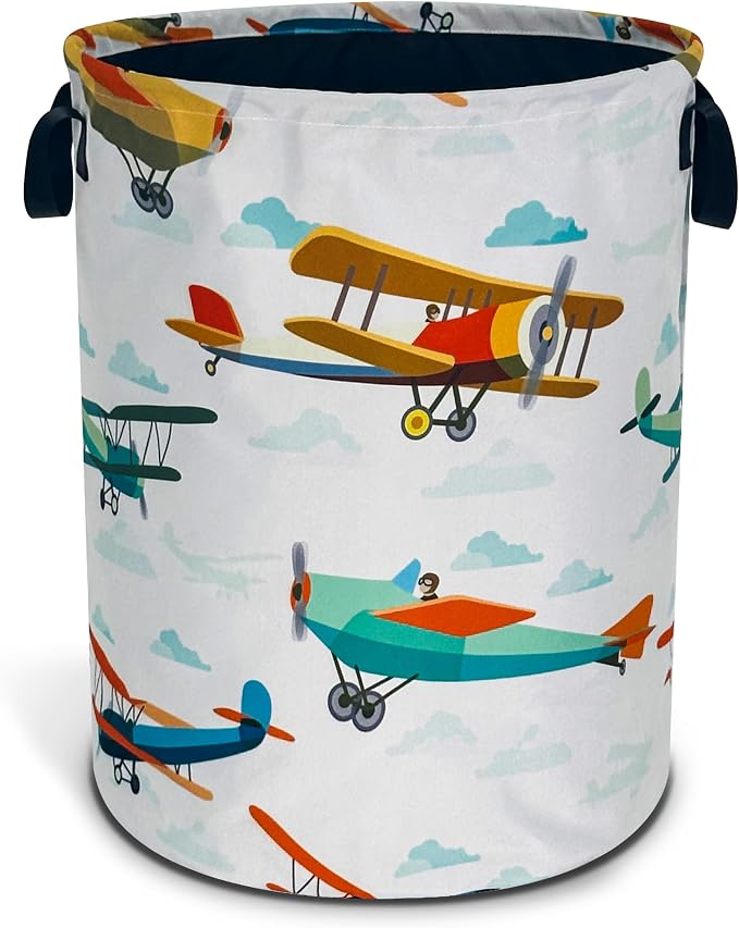 Funny Plane Laundry Basket Foldable Oxford Cloth Tote Bag Laundry Hamper Clothes Storage Bucket Organizer For Bathroom/Laundry Storage/Bedroom Storage Basket 18.9x16.5 Inch