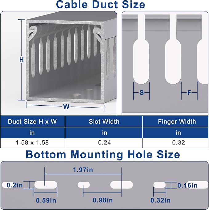 ZhiYo H1.6in W1.6in Professional Server Rack Cable Management Raceway, 12ft (4 x L3ft) Cable Raceway Kit, Electrically Safe PVC Open Slot Wire Raceway for Under Desk/Computer/Network Cords, Grey