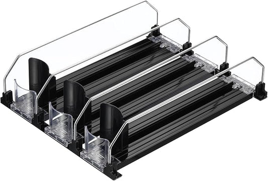 uxcell 3pcs Soda Can Organizer for Refrigerator, Self-Pushing Drink Organizer for Fridge, Width Adjustable Drink Dispenser Beverage Pusher For Pantry Vending Machine, Black