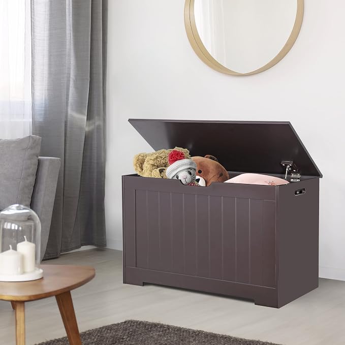 LEMY 30 Inches Entryway Storage Bench Wooden Toy Storage Chest Trunk Box Bed Stool for Any Playroom, Bedroom and Living Room Espresso