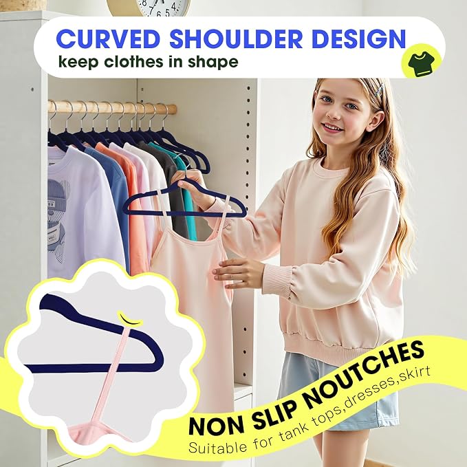 Toddler Hangers,50 Pack 11 Inch,Velvet Baby Hangers Slim & Space-Saving,Baby Clothes Hangers with 360 Swivel Hook,Heavy Duty Felt Hanger for Childrens Coats, Pants,and Dress (Dark Blue)