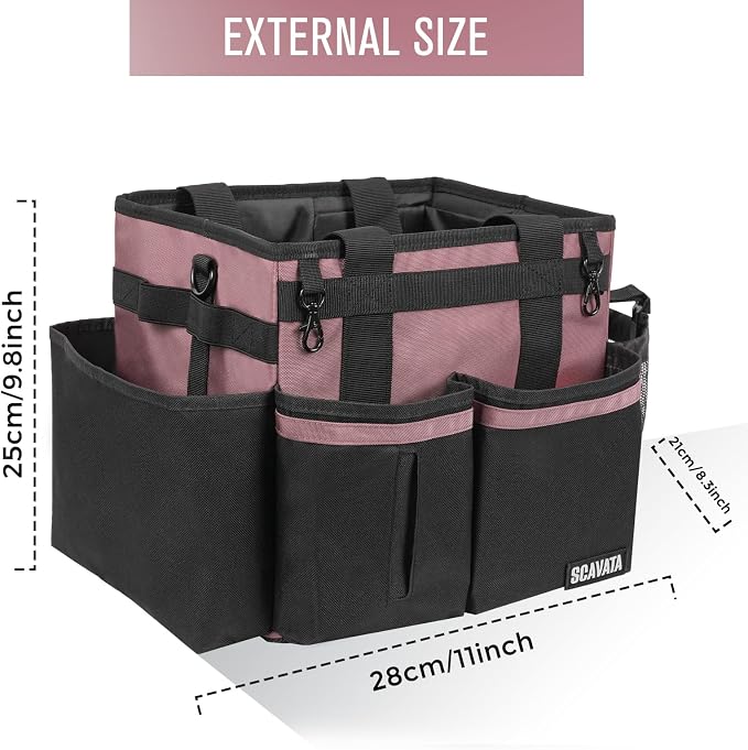 SCAVATA Compact Wearable Cleaning Caddy, Small Cleaning Caddy Supplies Organizer with Handle & Shoulder Straps for Housekeepers, Under Sink & Car Cleaning Tool Organizers Bag (LotusPink)
