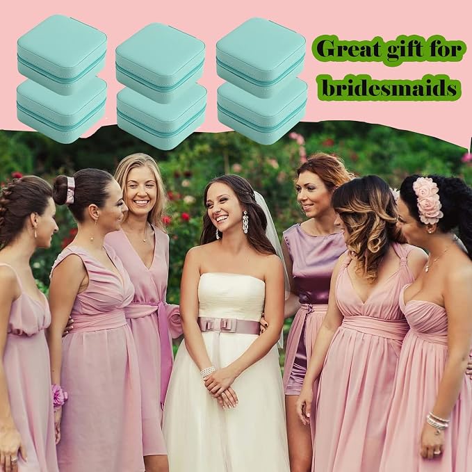 Travel Jewelry Case Bridesmaid Gifts Box,6 Pack Small Jewelry Box Mini Jewelry Organizer,PU Leather Portable Earring Storage Box for Women Girls Bridesmaid Proposal Gifts