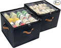 Shoe Organizer for Closet, 2 Pack Shoe Storage Bins with Clear Cover, Foldable and Adjustable Dividers, Fits 16-32 Pairs, Black