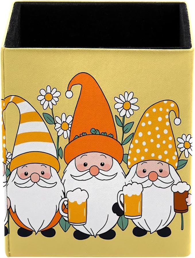 Pen Holder for Desk, Gnomes Daisy Flower Pencil Holder, Pen Cup Functional Desk Organizer for Office Supplies