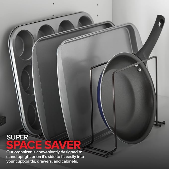 Stock Your Home Kitchen Cabinet Organizer, Bronze (2 Pack) Steel Baking Sheet Holder with 4 Slots for Cabinet, Bakeware Organizer, Divider for Cutting Boards, Pot Lids, Pan Lids, Cookie Sheets