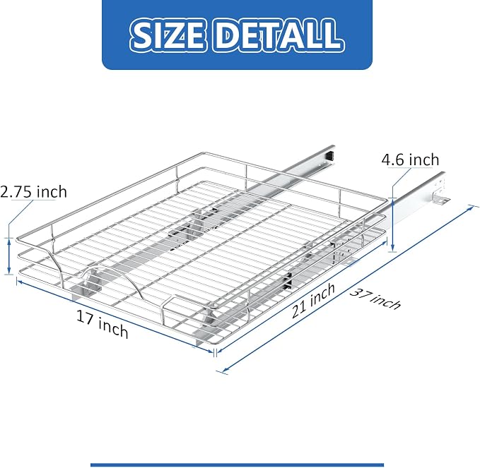ROOMTEC Pull Out Cabinet Organizer - 17" W x 21" D, Slide Out Kitchen Cabinet Storage Shelves, Fits 18.5" Opening