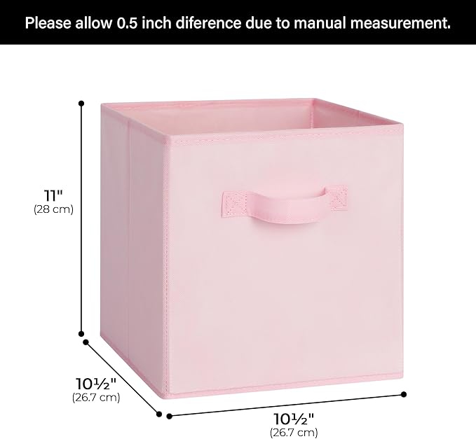 Cupic Cupid 11x11 Storage Cubes, 6 Pack Open Storage Bins with Handles, Storage Cube Organizer for Clothes and Toys, Collapsible Cube Bins for Closet, Shelves, Offices, Pink