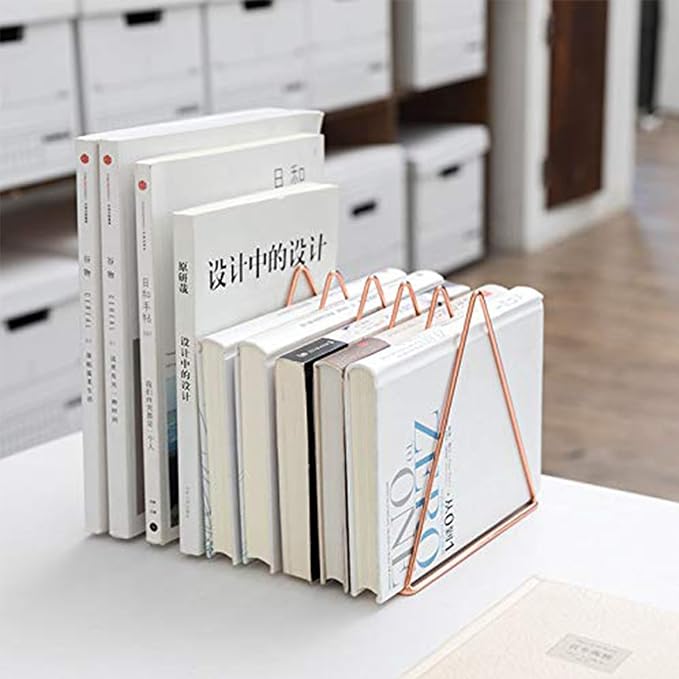 Rose Gold Metal Vinyl Record Holder,Vertical Record Player Holder,File Organizer for Desk,Desktop File Sorters,Paper Organizer and Record Holder Stand,Triangle Upright 9 Lattice Vinyl Rack Stand,1Pack
