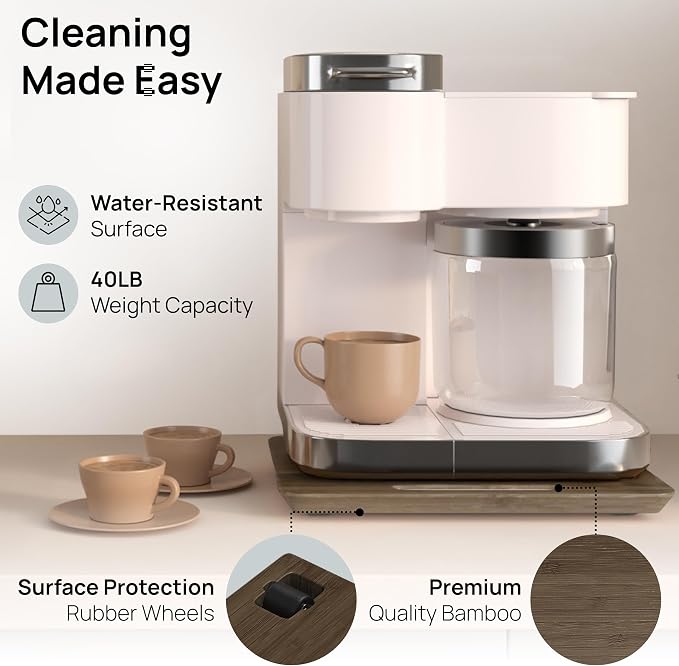 Ibyx Elegant Appliance Slider - Sliding Tray for Coffee Maker & Heavy Kitchen Appliances, Easy Slide, Made of Premium Bamboo, Space-Saving Kitchen Organizer, 40 lb Capacity, Brown - 12 x 16 Inch