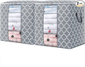 WISELIFE Storage Bags 2 Pack/100L Large Blanket Clothes Organization and Storage Containers for Comforters,Bedding, Foldable Organizer with Reinforced Handle, Clear Window, Sturdy Zippers,Light Gray