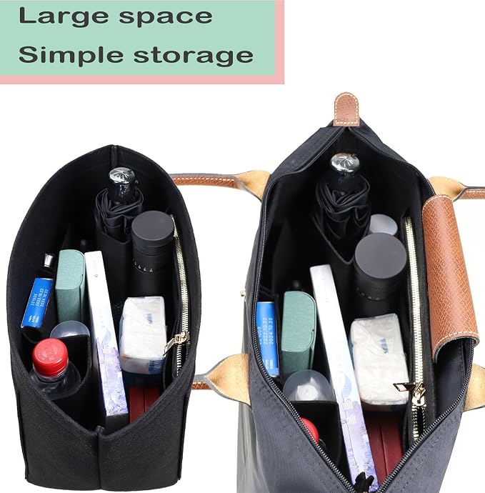 Lckaey Purse Organizer Insert for longchamp Le Pliage Neo(Large) Handbags Insert Organizer 1012BLACK-L
