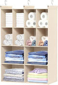 Ofiray-home 4 Tier Hanging Closet Organizer, 12 Compartments Sweater Organizer for Closet with 3 Sturdy Hooks, Closet Organizers and Storage, Wardrobe, Rv, Garment Rack, Beige