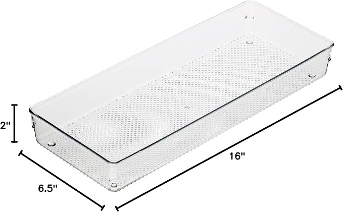 Oggi Clear Drawer Organizer - 6" X 15" - Ideal for Organizing Kitchen Drawers, Office, Desk, Silverware, Kitchen Utensils, Cosmetics and Bathrooms (Pack of 2)