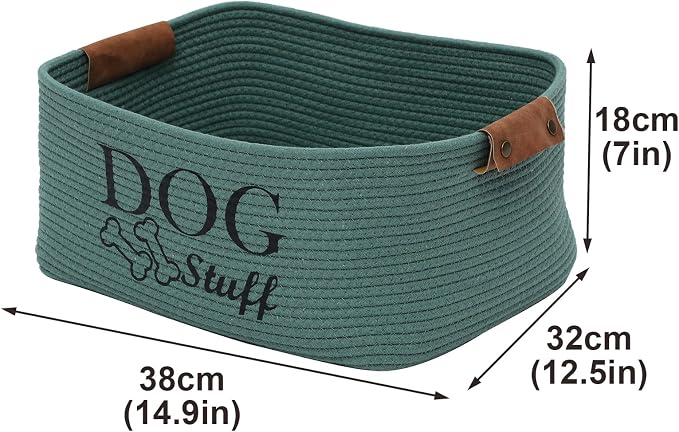 Geyecete Square Dog toy basket storage Cotton Rope Storage Basket Pet/Pet Toy And Accessory Storage Bin Doy Toy Box-Green