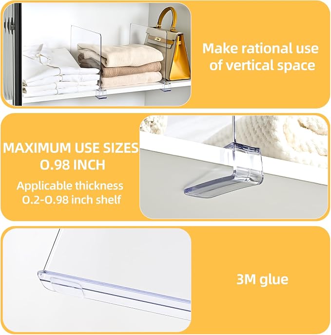 Shelf Dividers，Vertical Purse Organizer for Closet，Thickened and Sturdy Shelf Organizer for Sweater, Shirts, Handbags,8" Tall x 11" (8 Pcs)