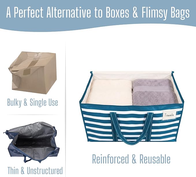 VENO 6 Pack Heavy Duty Moving Bags, Extra Large Storage Bags with Reinforced Handles & Strong Zippers, Foldable & Reusable Moving Box Alternative for Clothes & Dorm Storage
