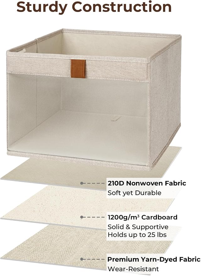 StorageWorks Closet Storage Bins, Large Storage Baskets with Clear Window and Handles, Foldable Fabric Organizer for Clothes, Shelves, Brown and Beige, 3 Pack