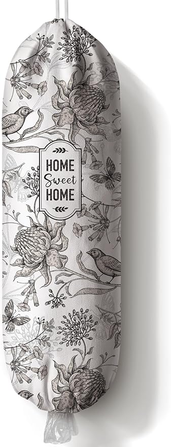 Plastic Bag Holder Hand Drawn Style Grocery Bag Holder Organizer Flowers Birds Pattern Shopping Trash Bag Storage Dispenser Cute Retro French Kitchen Decor