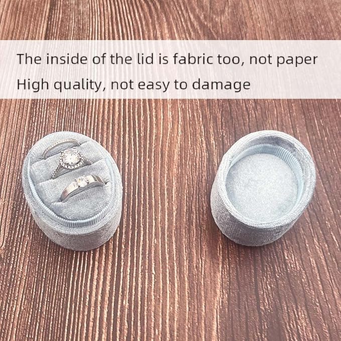 Velvet Oval Ring Box 3 Slots - Premium Wedding Three Rings Box Vintage Handmade Storage Jewelry Organizer for Proposal, Engagement, Wedding Ceremony, Christmas (Blue)