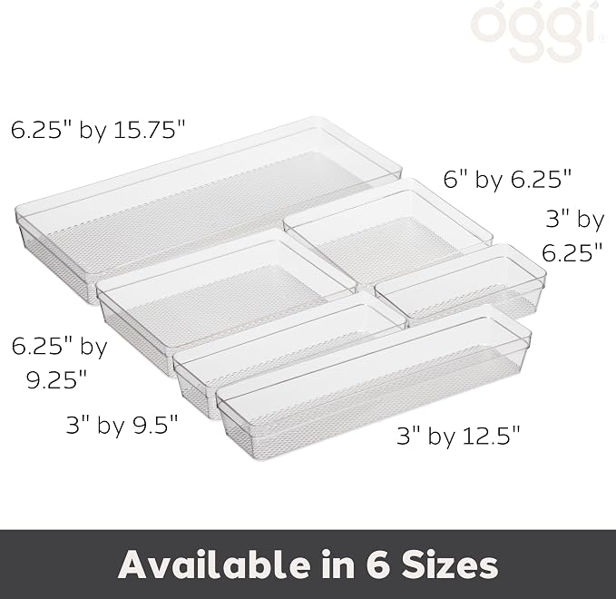 Oggi Clear Drawer Organizer - 6" X 6.25"- Ideal for Organizing Kitchen Drawers, Office, Desk, Silverware, Kitchen Utensils, Cosmetics and Bathrooms