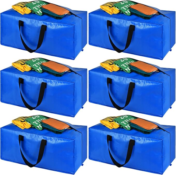 Heavy Duty Blue Moving Bags with Strong Zipper Handles Backpack Straps | 6 Pack Extra Large Storage Bags Totes Moving Boxes Packing Supplies for College Dorm Room Essentials Compatible with IKEA