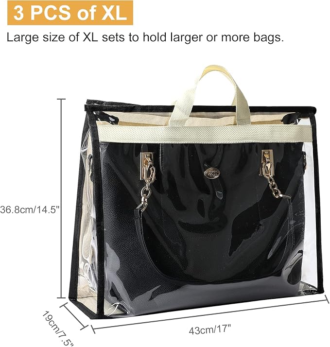 Outgeek 3PCS Purse Storage Bag Organization Purse Dust Bag Organizer Clear Plastic Lightweight Protective Waterproof Handbag Protector