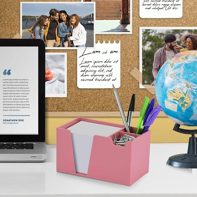 Acrimet Desktop Organizer Pencil, Pen, Paper, Clip, Caddy Holder (Plastic) (White Paper Included) (Solid Pink Color)