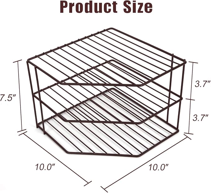 3-Tier Corner Shelf Counter and Cabinet Organizer - Steel Metal Wire - Rust Resistant - Plates, Dishes, Cabinet & Pantry Organizer - Kitchen Organization (10 x 7.5 Inch)(Black)