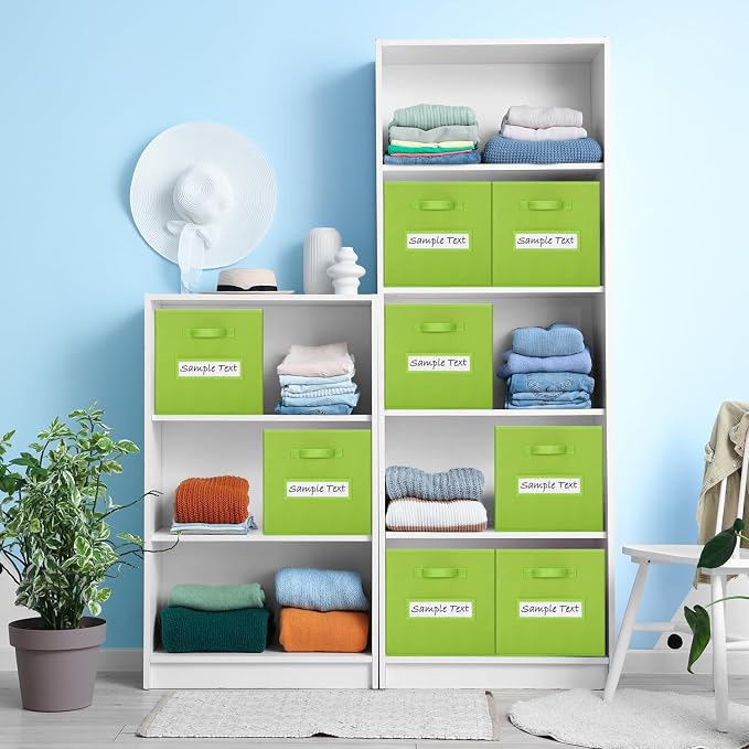 13x13 storage cube bins (Set of 10) Foldable Fabric storage cubes with 10 Labels Window Cards & a Pen,13 inch cube storage bins,Closet Organizers for Shelves,Cubby Organizer Boxes,lime green