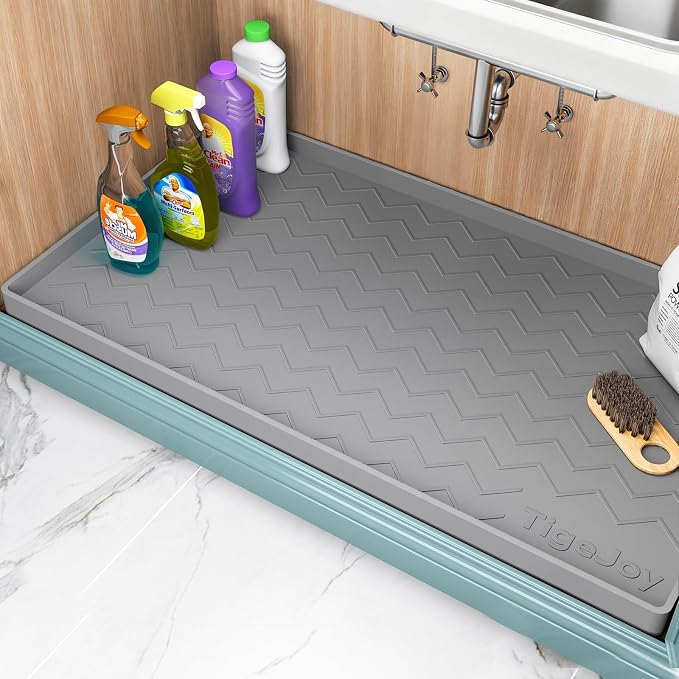 TigeJoy 34" x 22" Under Sink Mats for Kitchen Waterproof, Leak-Proof Silicone Mat Sink Protector and Cabinet Liner, Kitchen Essentials Organizer and Storage, Boot or Shoe Tray, Pet Feeding Mat