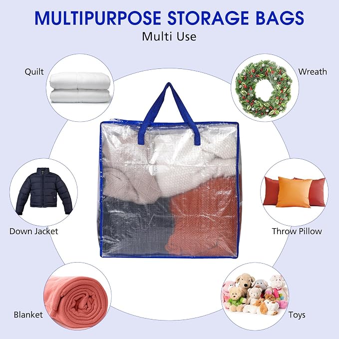 8 Pcs Clear Wreath Storage Bags 26 Inch Garland Container Door Garland Holiday Wreath Storage Holder with Handle and Zipper Heavy Duty Plastic Packing Totes(Blue)