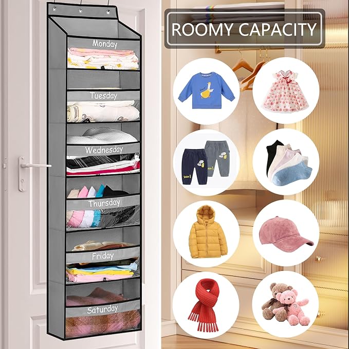 Weekly School Clothes Organizer Days of Week Clothing Organization for Kids Hanging Closet Shelf Storage with Monday to Saturday Layers (Door Hanging)