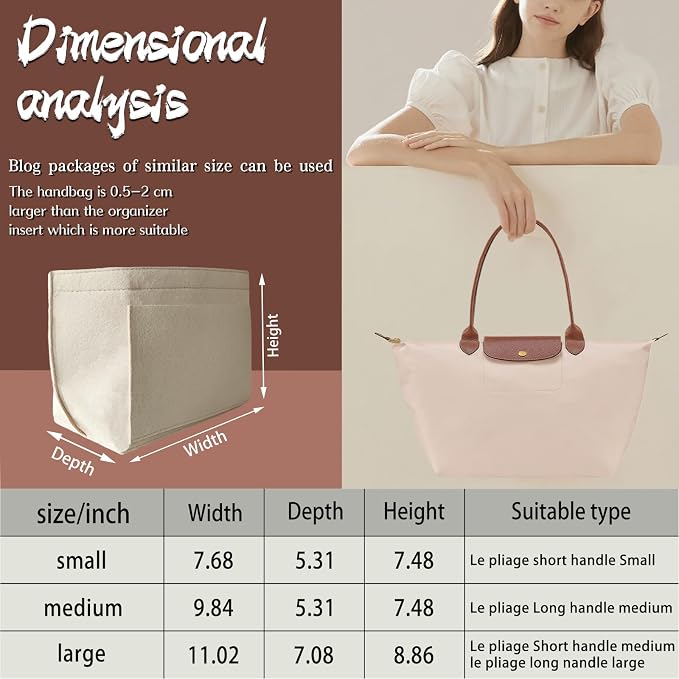 Organizer Insert For Long Champ Le Pliage Purse organizer Premium Felt 1012-25beige-S