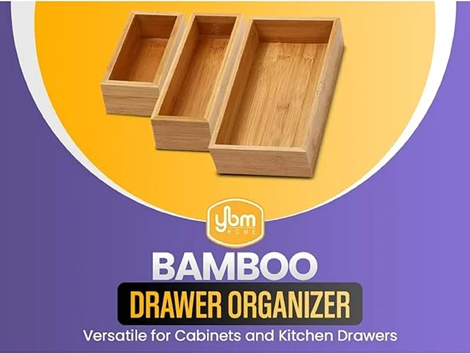 YBM HOME Bamboo Drawer Organizer Storage Box for Kitchen Drawer, Junk Drawer, Office, Bedroom, Children Room, Craft, Sewing, and Bathroom, 2 Pack 3x3x2 inch