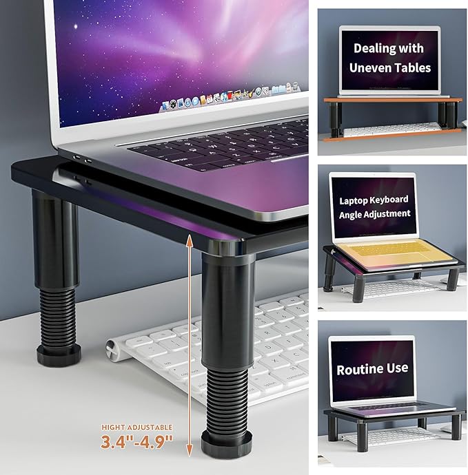 Hemudu 2 Pack Computer Monitor Stand Riser with Height Adjustable Multi Media Desktop Stand for Flat Screen LCD LED TV, Laptop/Notebook/Xbox One, Black HD01B-202