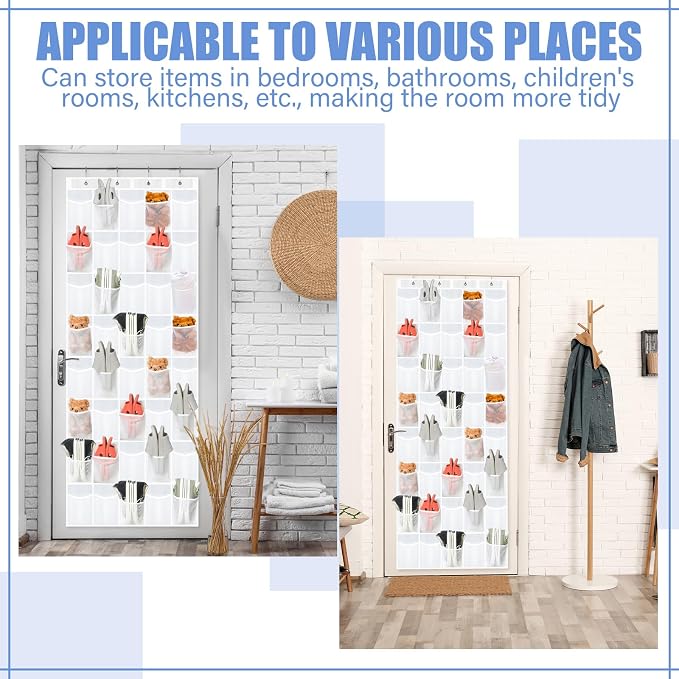 Windyun 40 Over the Door Shoe Organizer Large Breathable Mesh Pocket Clear White Hanging Shoe Rack for Closet Behind Door Hanger Storage Holder Nonslip Hook for Women Men Entryway Bedroom Utility Room