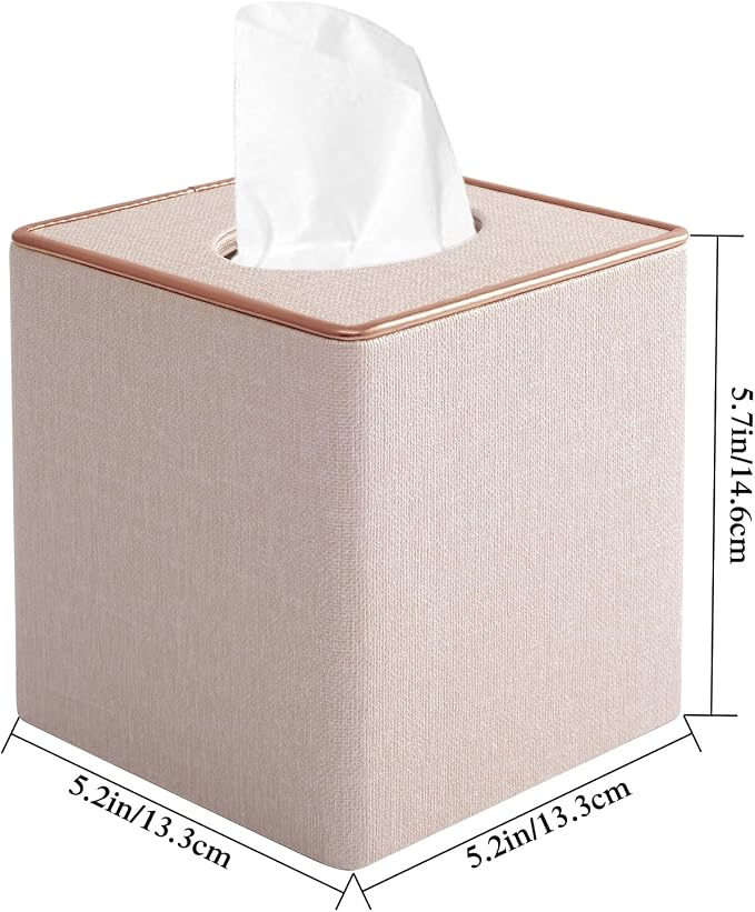 Tissue Box Cover Square Tissue Box Holder PU Leather Facial Organizer with Magnetic Bottom,Decorative Napkin Caddy for Vanity Dresser Night Stand Table Countertop Home Office Car,Beige