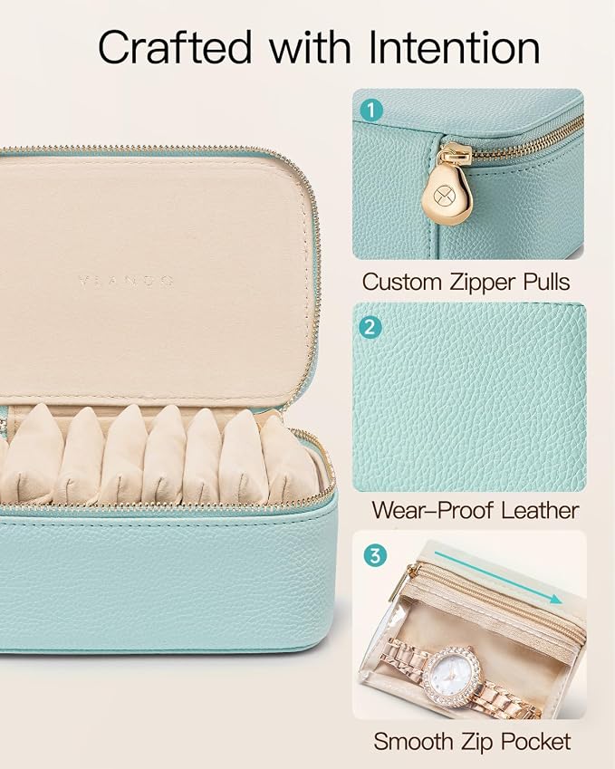 VLANDO Jewelry Travel Organizer with 8 Velvet Jewelry Bags Travel Jewelry Storage Box Jewelry Case for Necklace Rings Earrings Trendy Christmas Birthday Graduate Gifts for Women-Lake Blue