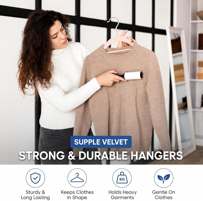 1ABOVE Premium Quality 50 Pack Non-Slip Velvet Hangers (44cm) Heavy Duty Velvet Suit Hangers with Tie Bar, 360° Swivel Hooks – Space Saving, Sturdy to Hold Jacket, Jumper & Pullover(Set of 50-Ivory)