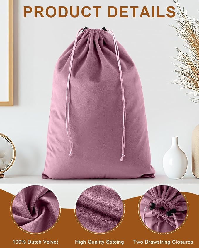 2 Pcs Shoe Bags for Travel, Dust Velvet Bags, Parfait Pink, 17.3x12.6 Inch | Washable & Reusable Travel Shoe Bags, Dustproof Shoe Bags with Drawstring Closure, Suitable for Travel, Home Storage