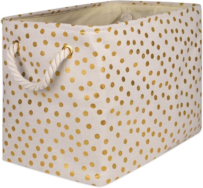 DII Polyester Storage Bin, Gold Metallic Collection Collapsible with Handles, Medium, Natural Off-White