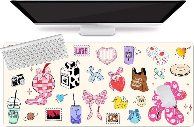 L-SPOUTTO Cute Desk Mat for Keyboard and Mouse,Girly XXL Large Mouse Pad | Non-Slip Keyboard Pad Waterproof Desktop Mat for Laptop Computer Work Game Home Office-Cartoon