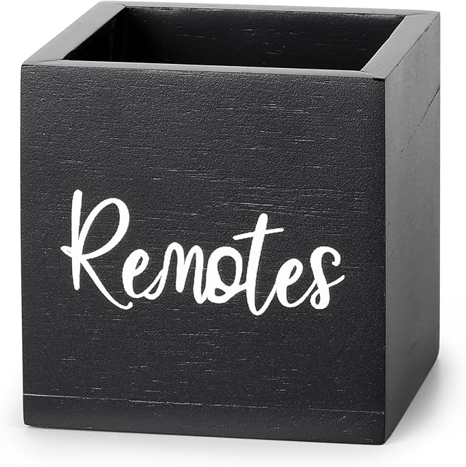 Remote Control Holder, Wooden TV Remote Holder for Table, Remote Organizer Caddy for Home Decor, Remote Box for Nightstand, Black Labeled "Remote", 1 Slot - 3.5 Inch
