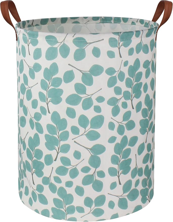 Laundry Baskets,Canvas Fabric Laundry Hamper,Collapsible Toy Storage Organizer Bins,Gift Basket for Bedroom, Clothes, Nursery,Kids,Boys (Eucalyptus leaves)