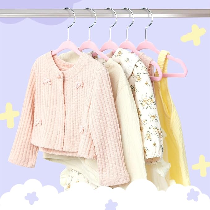 BAGAIL 50 Pack Kids Velvet Hangers 11 Inches Children's Clothes Hangers Non-Slip Baby Hangers for Infant/Toddler (Blush Pink)