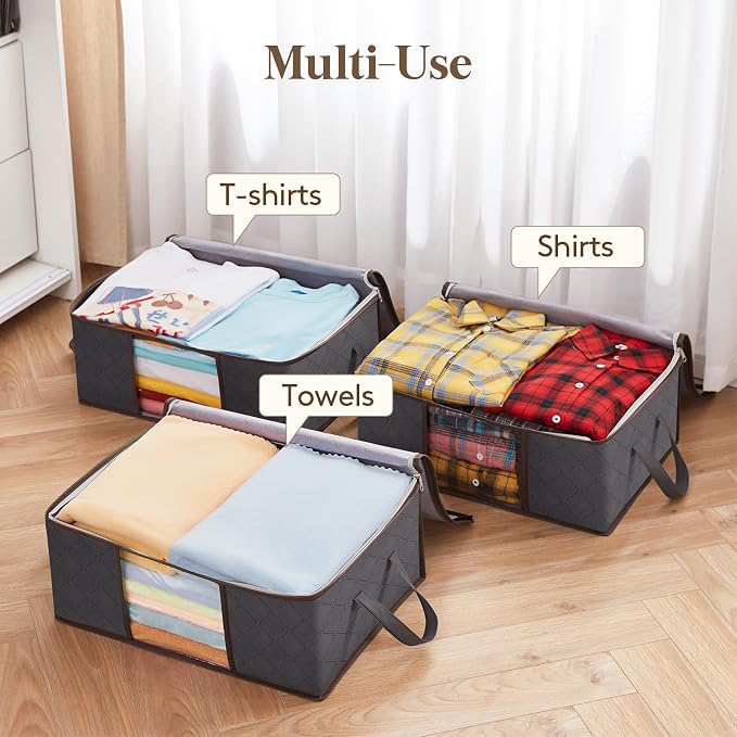 Lifewit 8 Pack 35L Clothes Storage Bins with Lids, Foldable Blanket Storage Bags with Zippers, Clear Window and Reinforced Handles, Closet and Organization for Clothing, Sweater, Comforter, Bedding